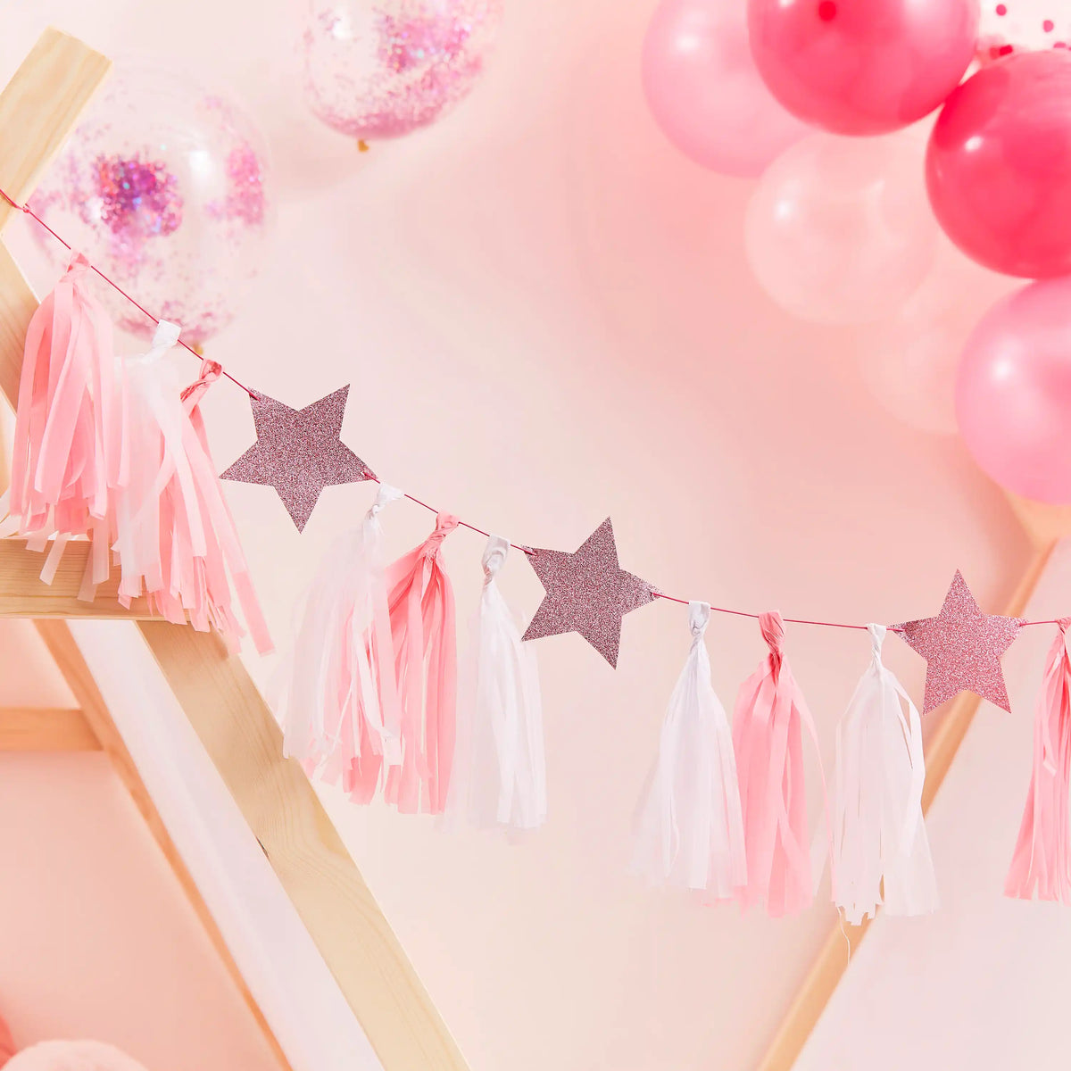 Pink Tassel Garland with Pink Glitter Stars