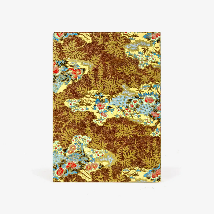 Aquarell-Leporello-Format-12x17cm-fuer-14Fotos-Chiyogami-Pfau-blau-in-gold-brauner-Landschaft-Produktansicht-Cover-Vorn
