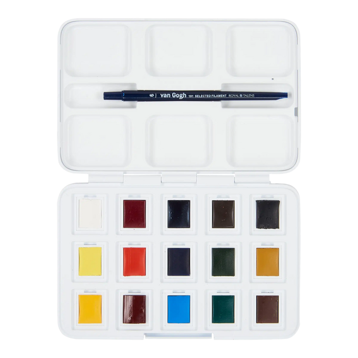 van Gogh / Pocket Box / Aquarellfarben / mit 12 + 3 Farben gratis in Halbschalen