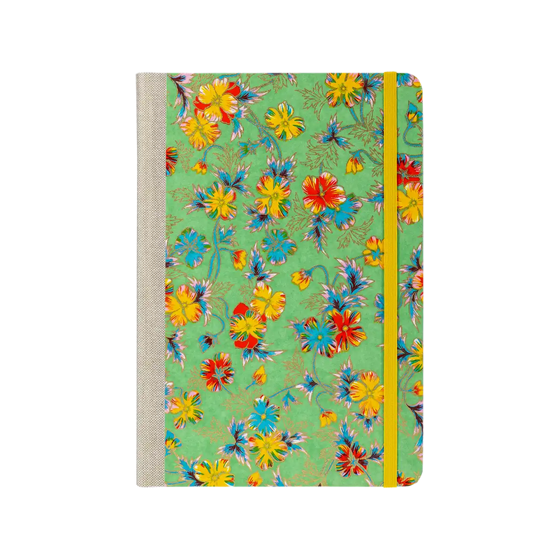 Notizbuch / Skizzenbuch / Bullet Journal / A5  / dotted / Flower colorfull on green
