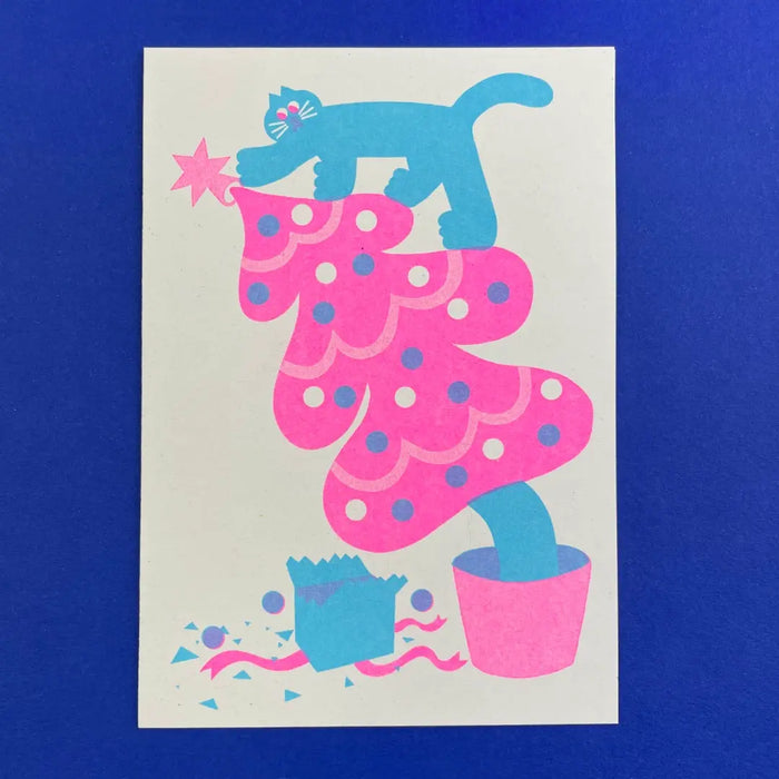 Riso-Klapp-grusskarte-mit-Umschlag-YUK-FUN-Weihnachtsbaum-Katzenkartee-Format-A6-Produktansicht