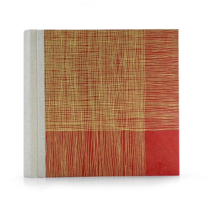 Fotoalbum / 100 Seiten creme / Lokta - Streifen gold gekreuzt auf rot