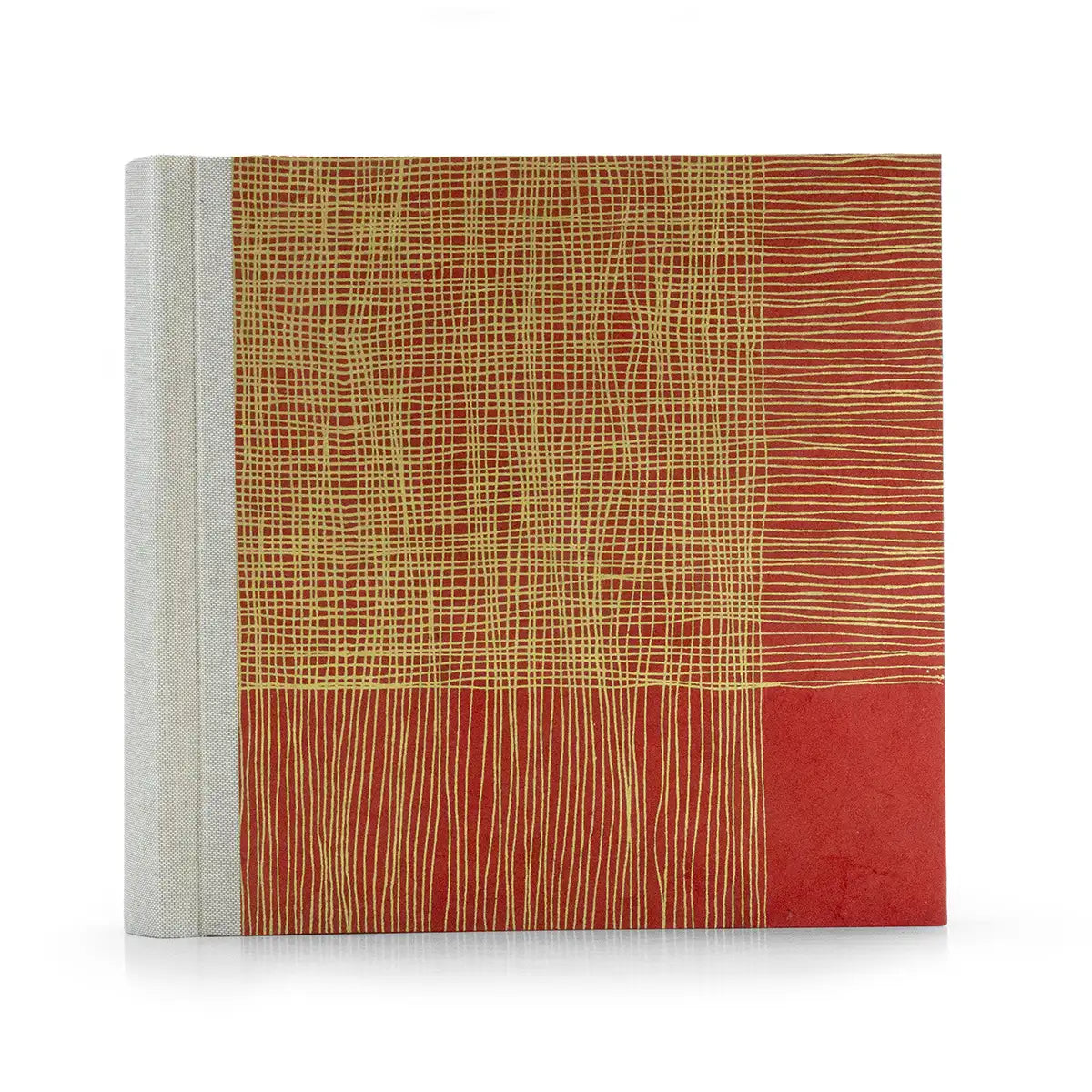 Fotoalbum / 100 Seiten creme / Lokta - Streifen gold gekreuzt auf rot