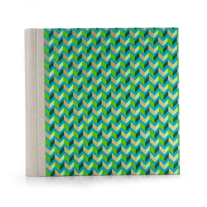 Fotoalbum / 100 Seiten creme / Lokta - Streifen ZigZack grün