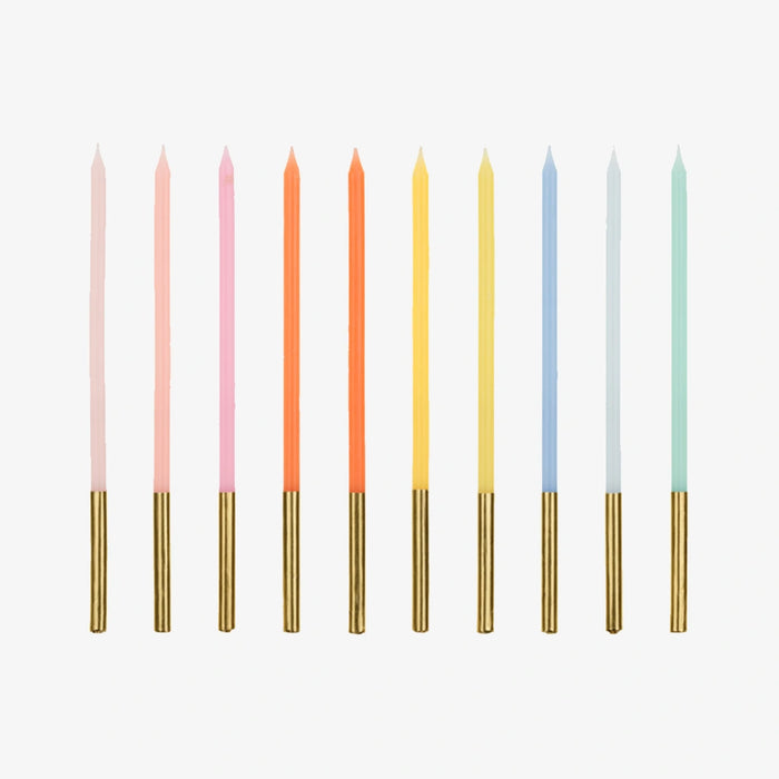 10 Kuchenkerzen / Geburtstagskerzen / XL - Bunt mit Gold