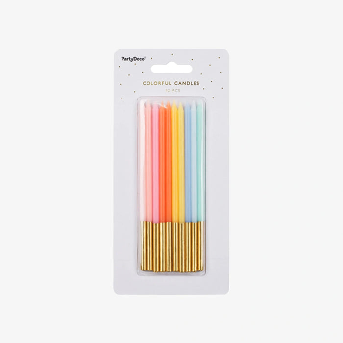 10 Kuchenkerzen / Geburtstagskerzen / XL - Bunt mit Gold