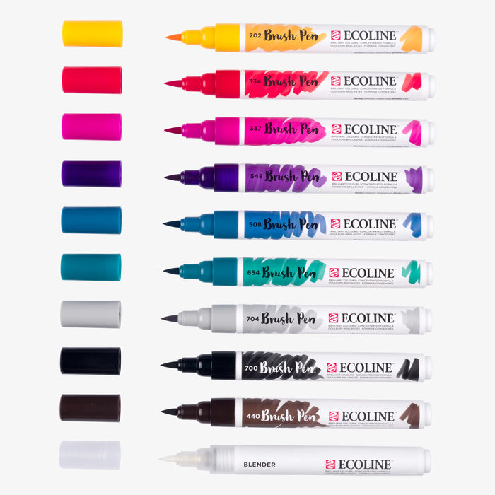 Ecoline-Brushpen-Set-Galaxy-10er-Set-Stifte-und-Stiftkappen-Produktansicht