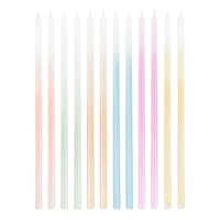 12 Geburtstagskerzen mit Halter / Pastellfarben / 18 cm hoch