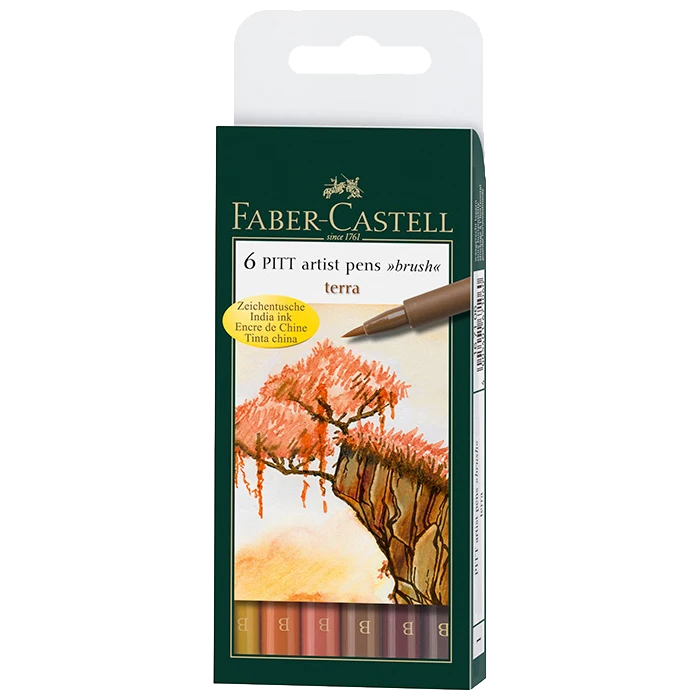 Pitt Artist Pen Brush Tuschestift / 6er Etui / Terra / Faber Castell