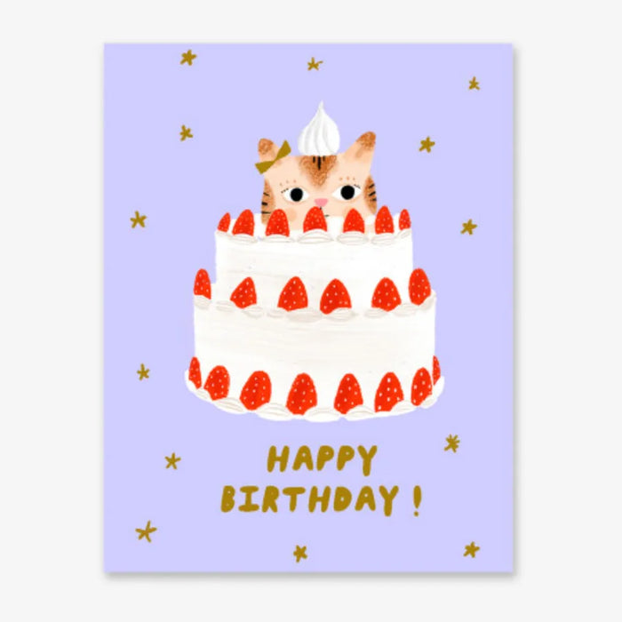Postkarte | Geburtstag | Carolyn Suzuki | Happy Birthday Torte mit Katze 2