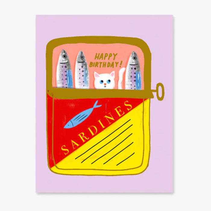 1973-Postkarte-Geburtstag-Carolyn-Suzuk-Text-Happy-Birthday-Sardines