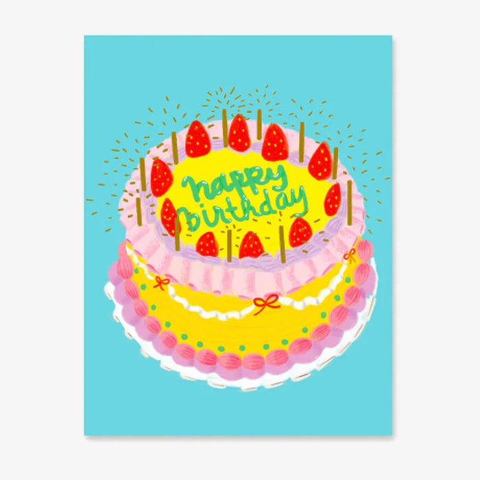 1973-Postkarte-Geburtstag-Carolyn-Suzuk-Text-Happy-Birthday-Torte