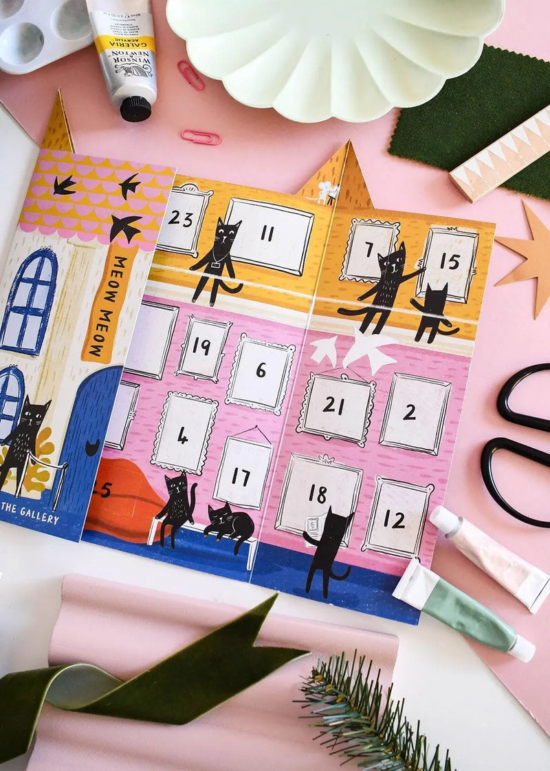 2026-Adventskalender-170grm-Papier-Digitaldruck-Katzen-in-der-Galerie-von-Niaski-Produktansicht-Beispielfoto-eineSeite-Aufgeklappt