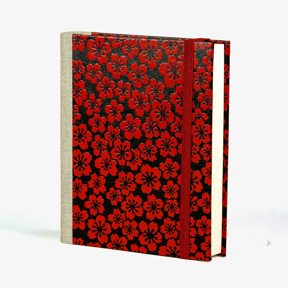 3Jahresplaner-Blaupause-Lack-papier-kleine-rote-Blueten-auf-schwarz--Buchcover-seitlich-von-Vorn
