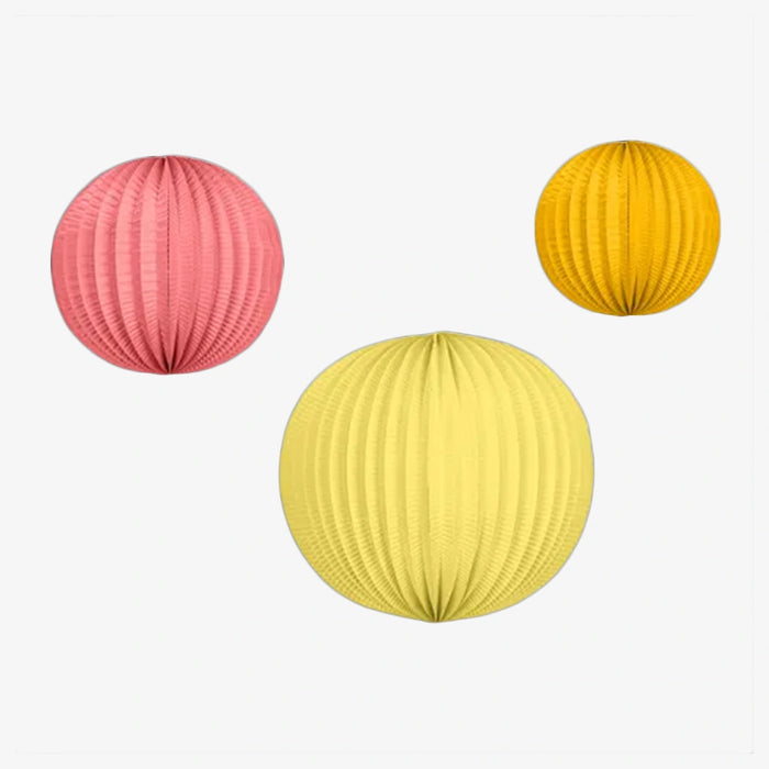 3 Papierlaternen / Orange, Rosa, Gelb