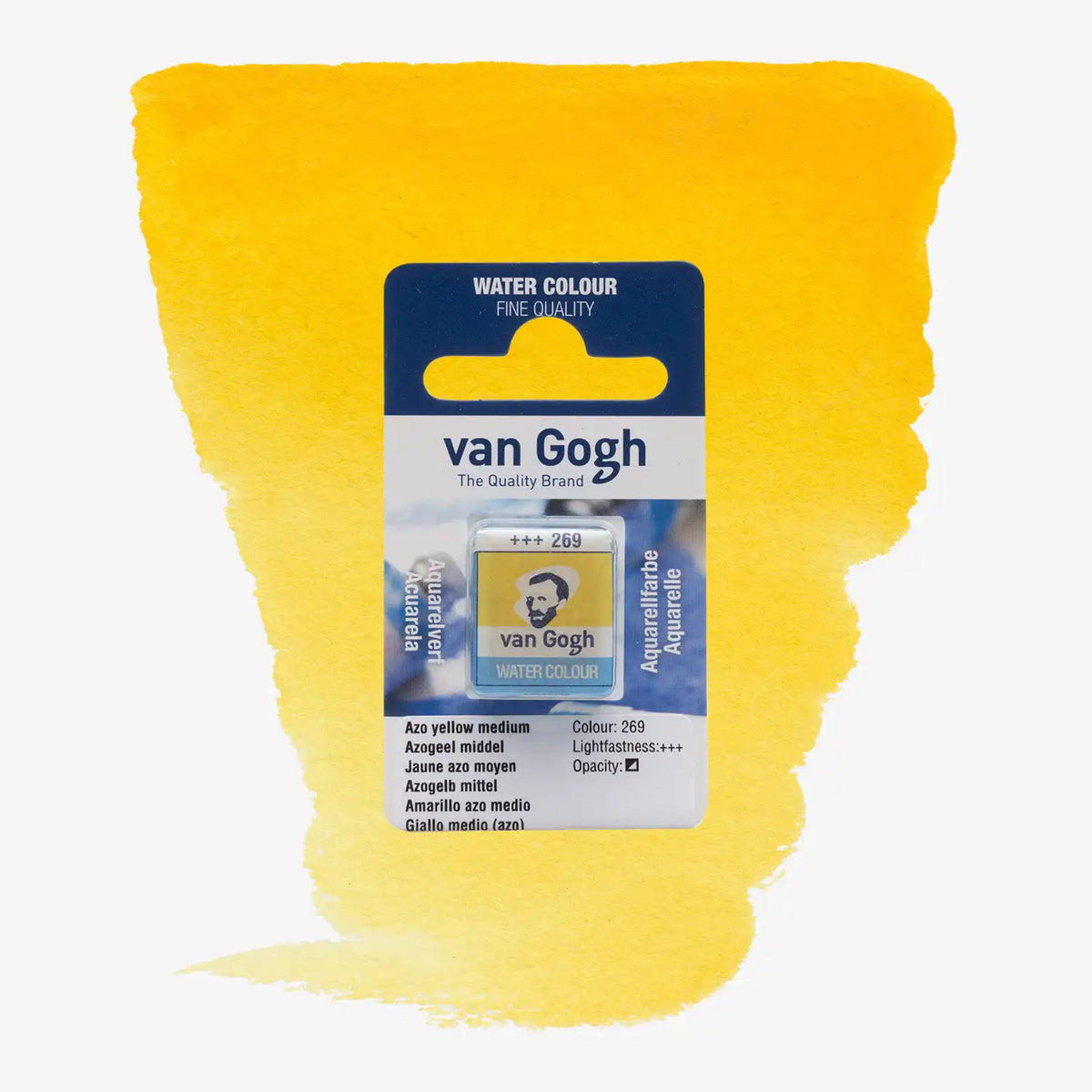 VanGogh_feste-Aquarellfarbe-im-halben-Naepfchen-auf-Farbkarte-Farbfamilie-Gelb-FArbe-Azo-_Gelb-_Mittel-269