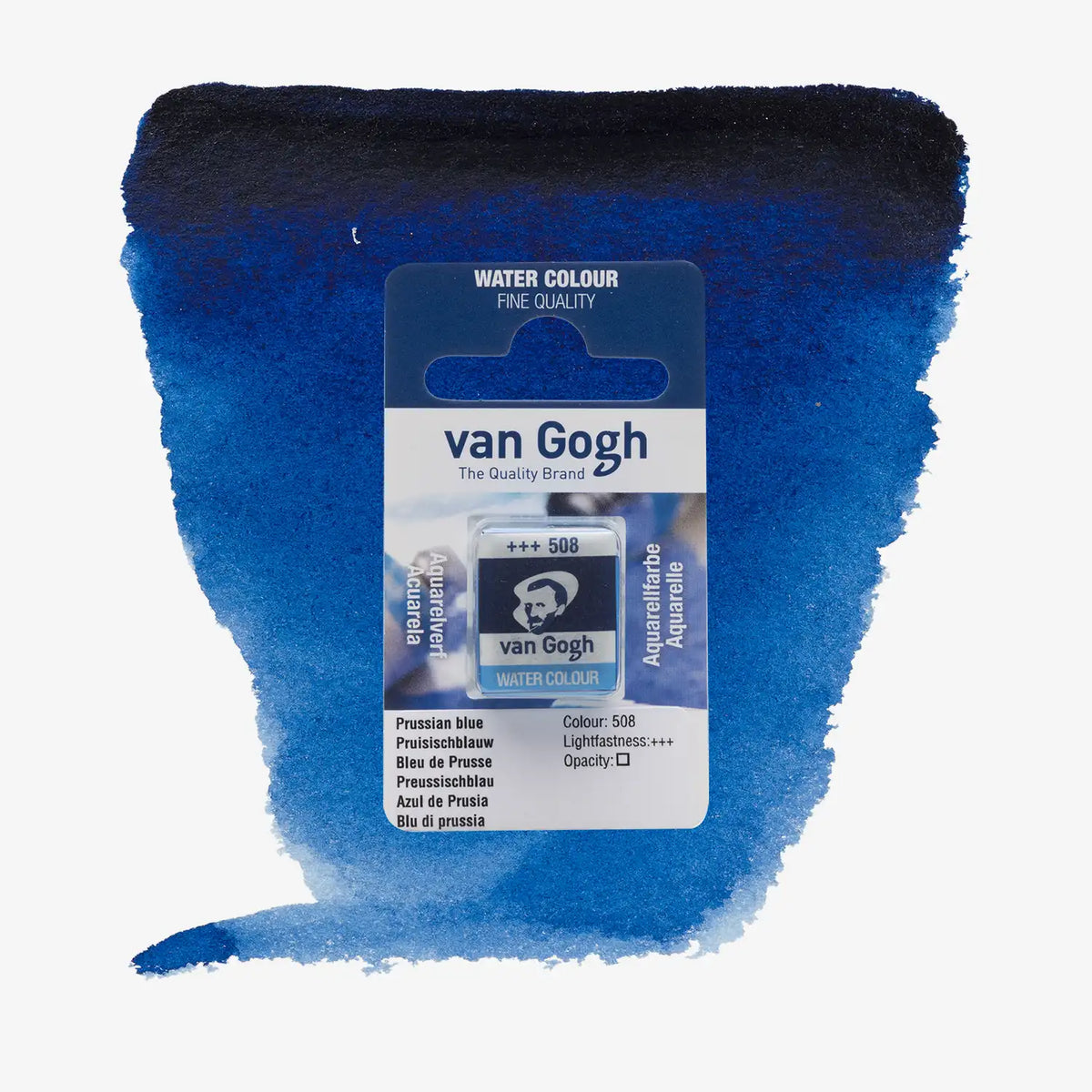 VanGogh_feste-Aquarellfarbe-im-halben-Naepfchen-auf-Farbkarte-Farbfamilie-Blau-FArbe-Preussischblau-508