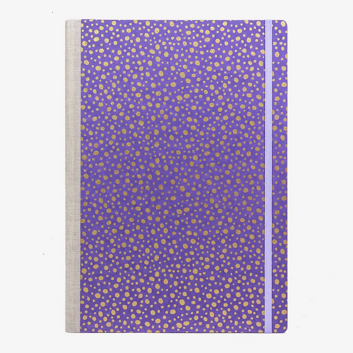 A4-Skizzenbuch-blanko-192-seiten-cover-chiyogamipapier-motiv-Polka-Dots-Gold-purple-von-vorn