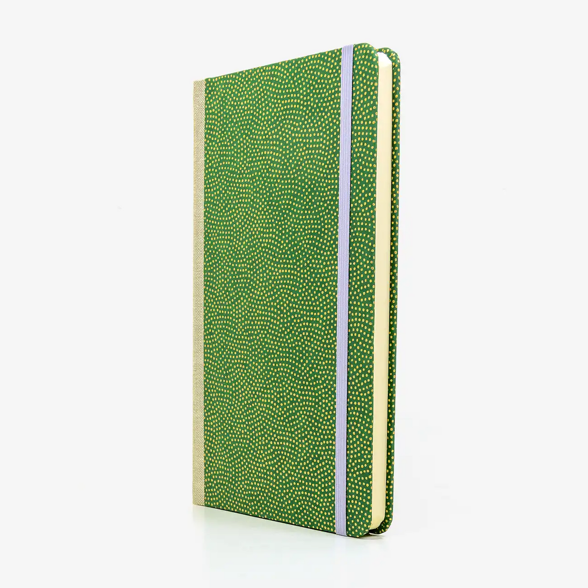 A5-dotted-small-chiyogami-cover-motiv-Same-Komon-gold-auf-gruen-seitlich-vorn