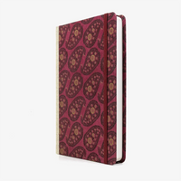 A5-liniertes-Notizbuch-244-Seiten-mit-Loktapapier-bezogen-motiv-Paisley-Muster-rot-seitlich-von-vorn