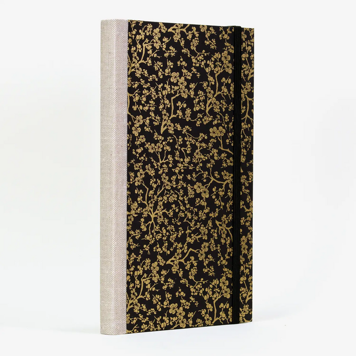 Skizzenbuch / Sketchbook / A5small / Blanko / Chiyogami / Floral - Kirschblüte-Gold-auf-schwarz