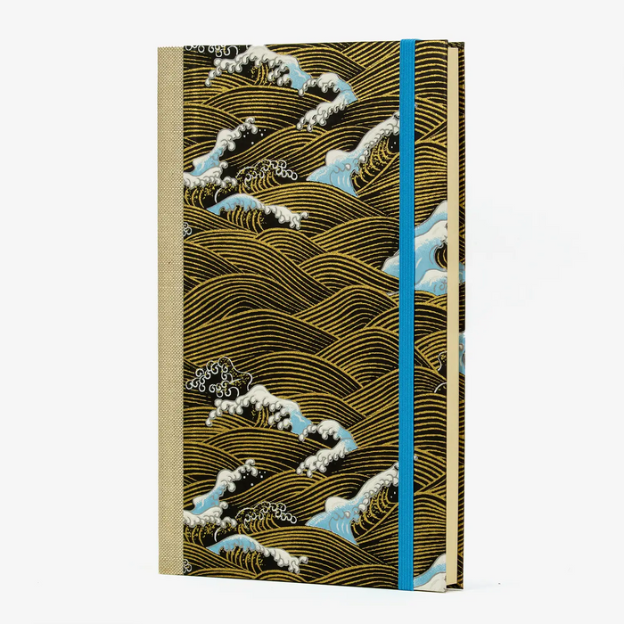 Skizzenbuch / Sketchbook / A5small / Blanko / Chiyogami / Nami - gold / weiß / blau auf schwarz