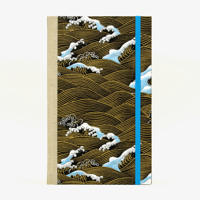 Skizzenbuch / Sketchbook / A5small / Blanko / Chiyogami / Nami - gold / weiß / blau auf schwarz