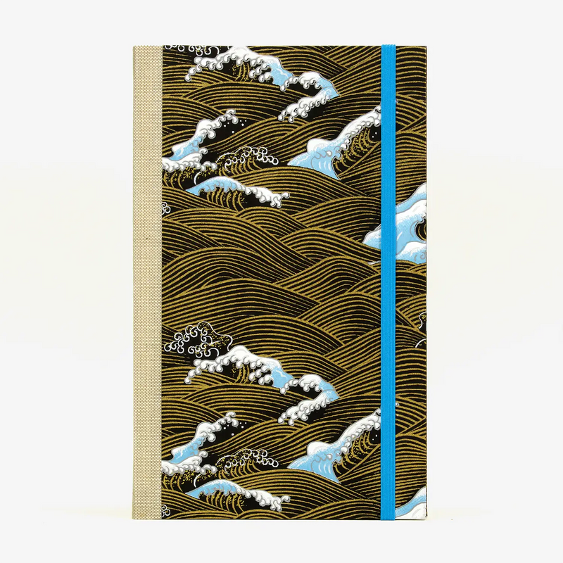 Skizzenbuch / Sketchbook / A5small / Blanko / Chiyogami / Nami - gold / weiß / blau auf schwarz