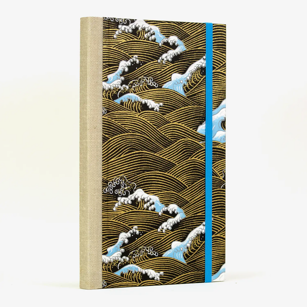 Skizzenbuch / Sketchbook / A5small / Blanko / Chiyogami / Nami - gold / weiß / blau auf schwarz