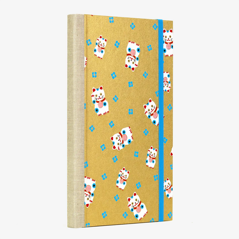 Skizzenbuch / Sketchbook / A5small / Blanko /Chiyogami/Animals-Winkekatze-gold