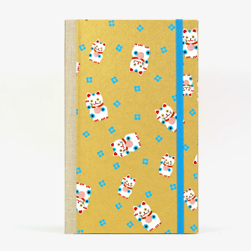 Skizzenbuch / Sketchbook / A5small / Blanko /Chiyogami/Animals-Winkekatze-gold