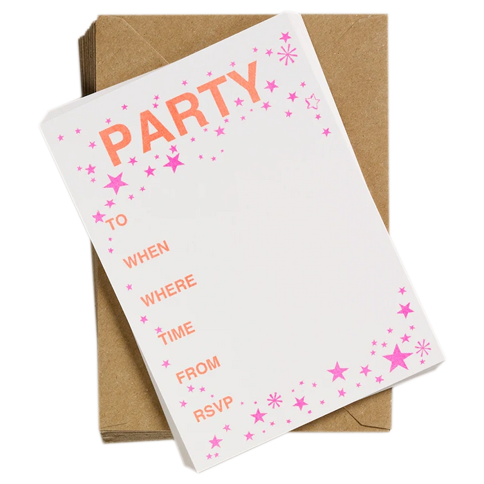 A6 Partyeinladungen / Pink & Neonorange