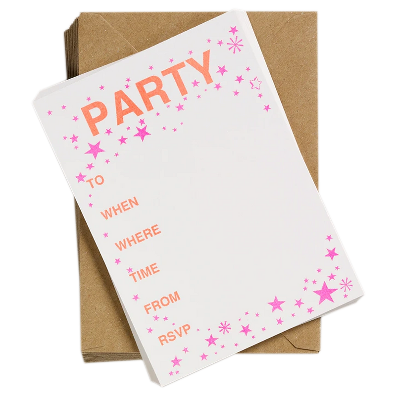 A6 Partyeinladungen / Pink & Neonorange