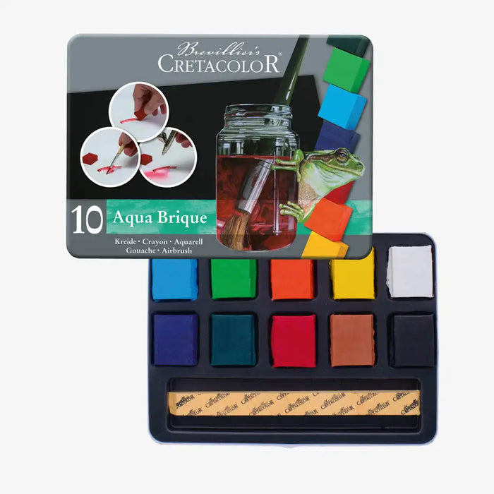 Aquabrick-10-Farbbloecke-in-Metalldose-von-Cretacolor-geoeffnet