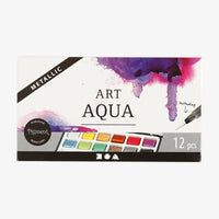 Aquarell-Metallic-FArbkaste-12-Farben-1Pinsel-1Schwam-im-Metallkasten-Kasten-aufgeklappt-Ansicht-Verpackung