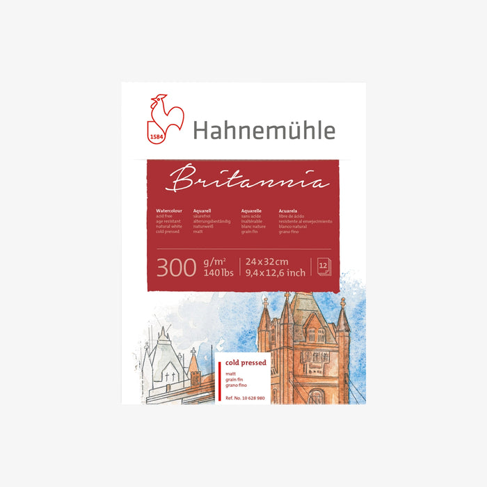 Aquarellblock-300grm-Hahnemuehle-Britania-cold-press-12blatt-24x32cm-Cover-Front-Produktansicht