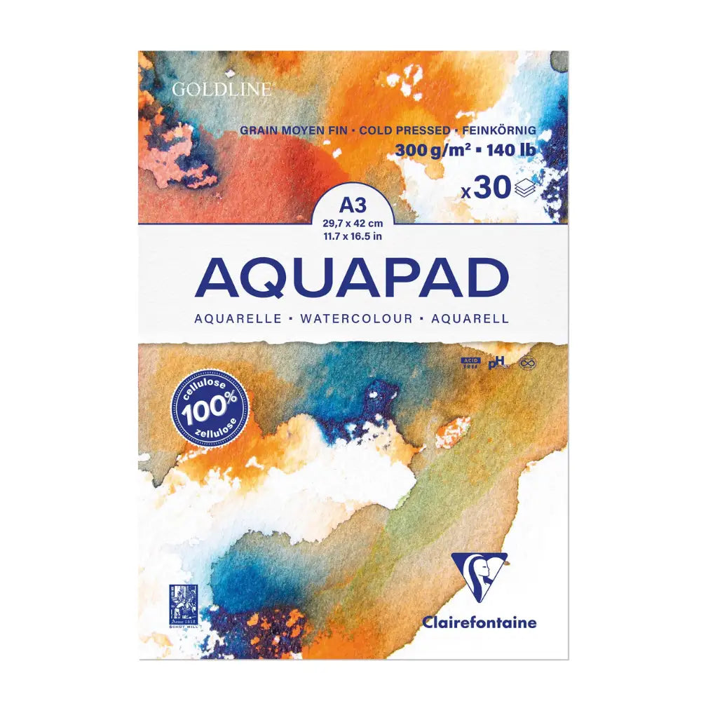 Aquarellblock Goldline Aquapad / A3 / geleimt / 30 Blatt weiß 300g / mittlere Körnung