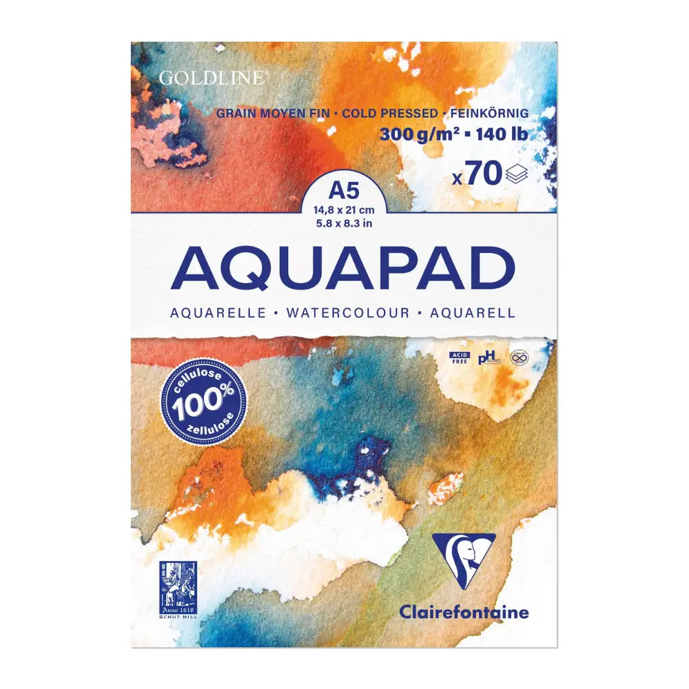 Aquarellblock Goldline Aquapad / A5 geleimt /70 Blatt weiss 300g /mittlere Koernung