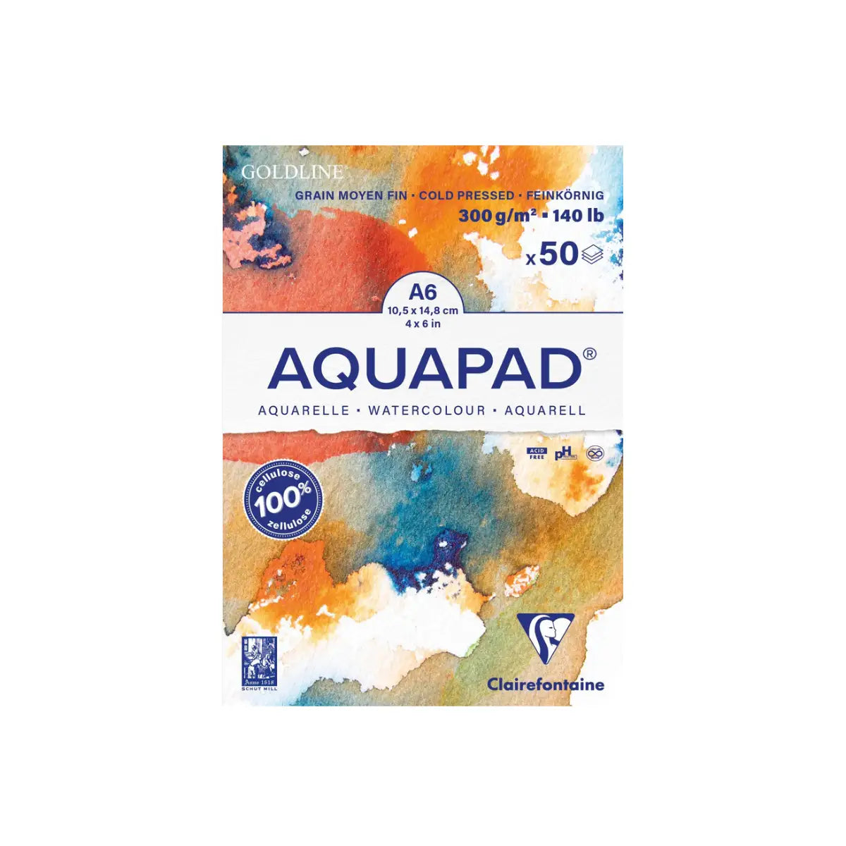 Aquapad Goldline Aquarellblock A6 / 50 Blatt naturweiss 300g /mittelfeine Koernung