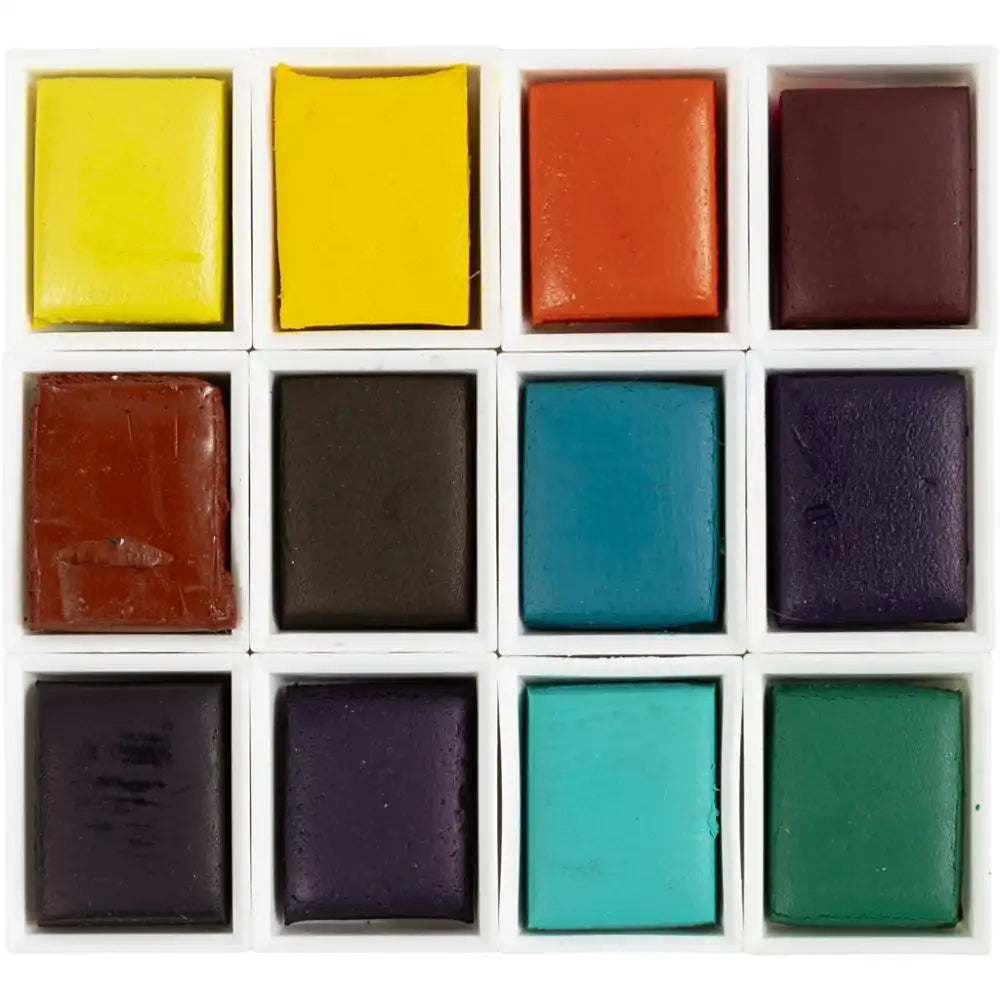 Aquarellset-12-FArben-halbe-Naepchen-in-Metallbox-Thema-Blumen-und-Landschaft-Farben