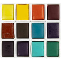 Aquarellset-12-FArben-halbe-Naepchen-in-Metallbox-Thema-Blumen-und-Landschaft-Farben