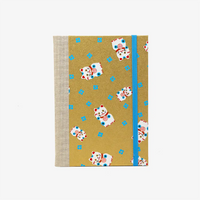 Aquarellskizzenbuch-17x12_2cm-32Seiten-100_Baumwolle-270g-mit-cover-Chiyogami-bezogen-Motiv-Winkekatze-gold-cover-vorn