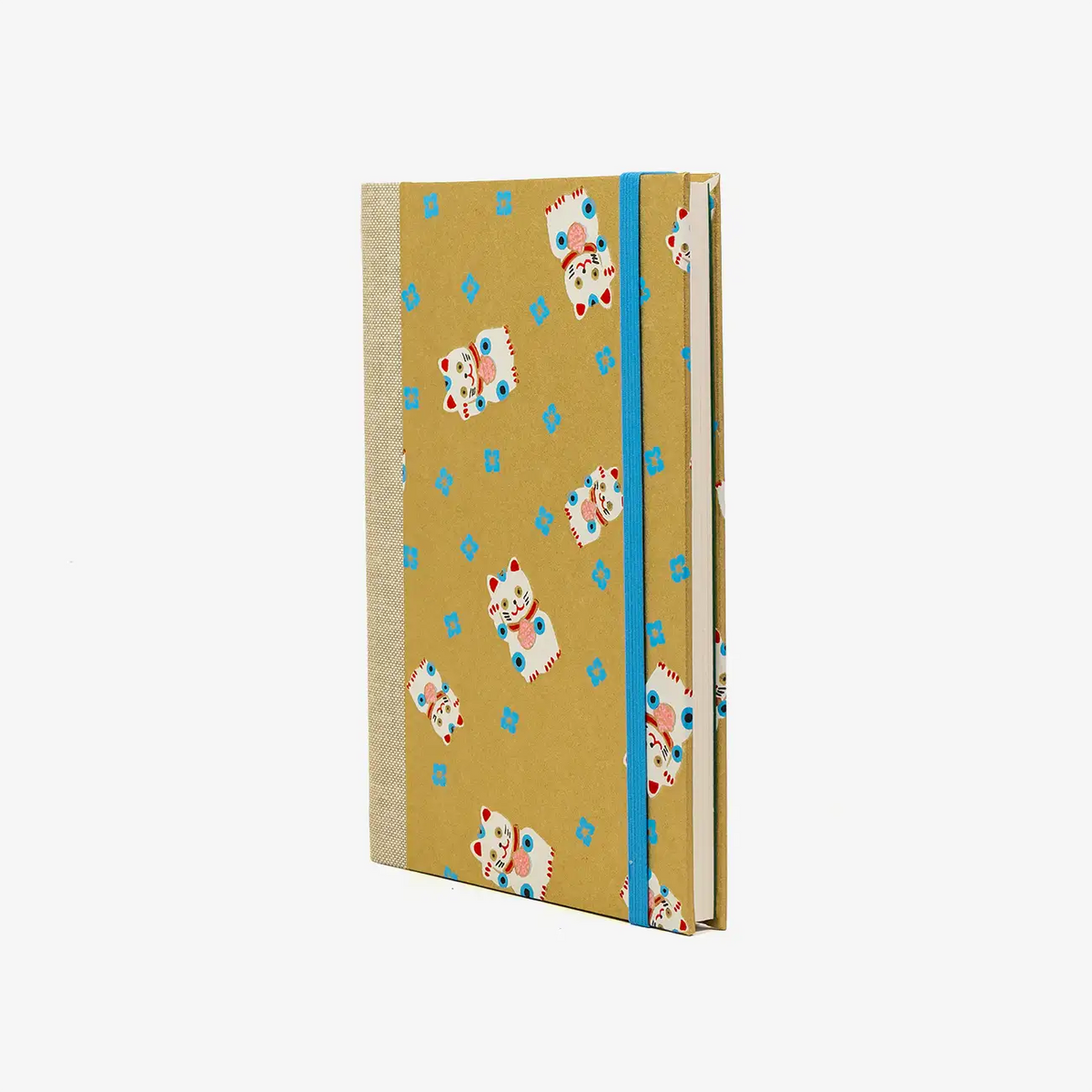 Aquarellskizzenbuch-17x12_2cm-32Seiten-100_Baumwolle-270g-mit-cover-Chiyogami-bezogen-Motiv-Winkekatze-gold-seitlich-vorn