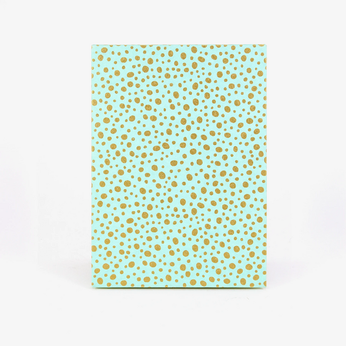 Aquarell-Leporello-Format-12x17cm-fuer-14Fotos-Chiyogami-Polkadots-gold-auf-tuerkis-Produktansicht-Cover-Vorn