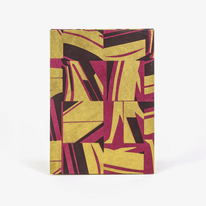Aquarell-Leporello-Format-12x17cm-fuer-14Fotos-Loktapapier-geometrisch-gold-magenta-schwarz-Produktansicht-Cover-vorn