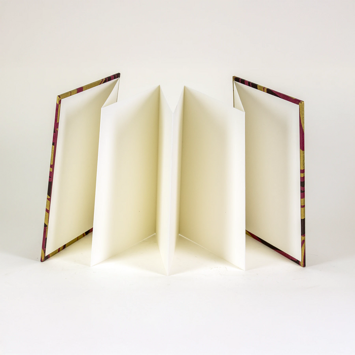 Leporello für Aquarell und Tuschezeichnungen / Lokta, geometrisch-gold,magenta
