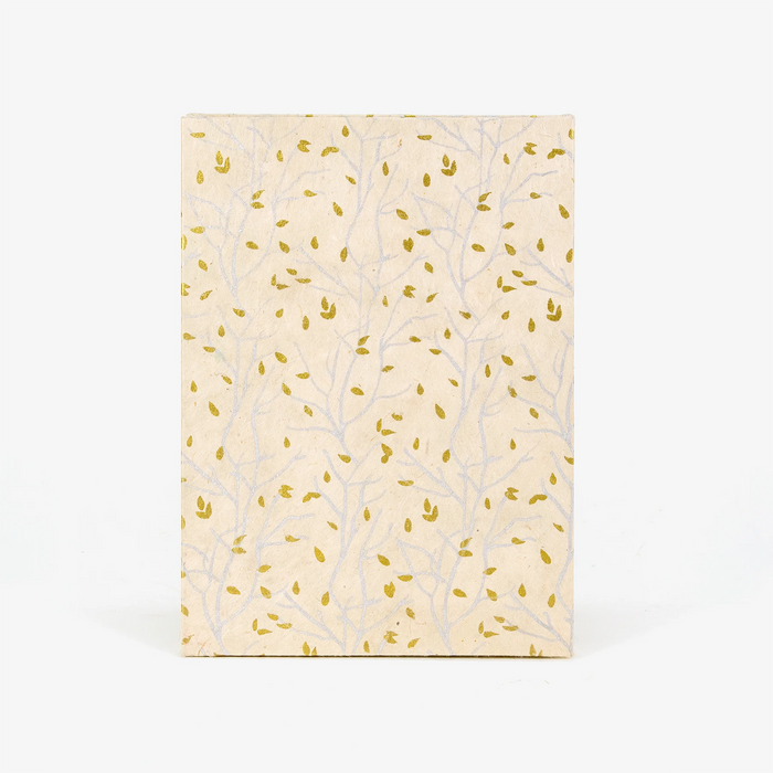 Leporello für Aquarell und Tuschezeichnungen / Lokta, silberne Zweige mit goldenen Blättern