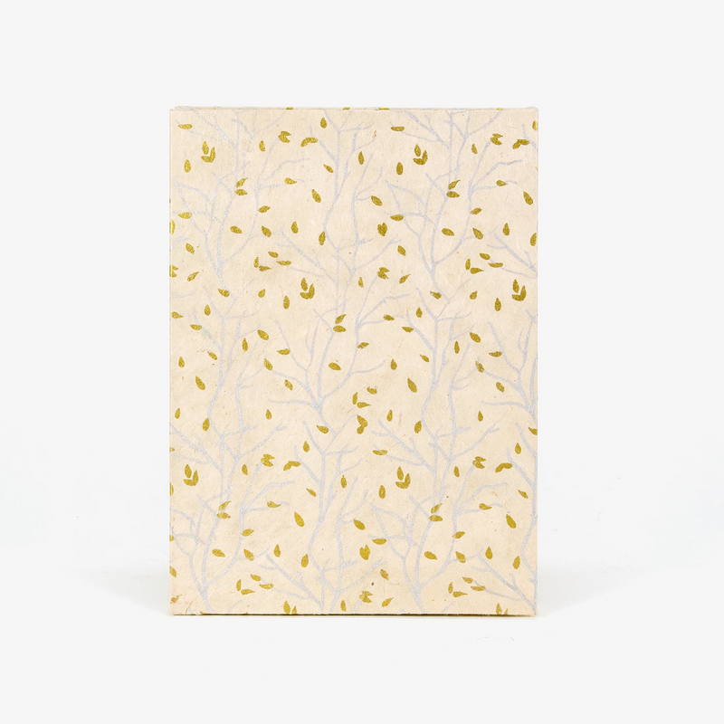 Leporello für Aquarell und Tuschezeichnungen / Lokta, silberne Zweige mit goldenen Blättern