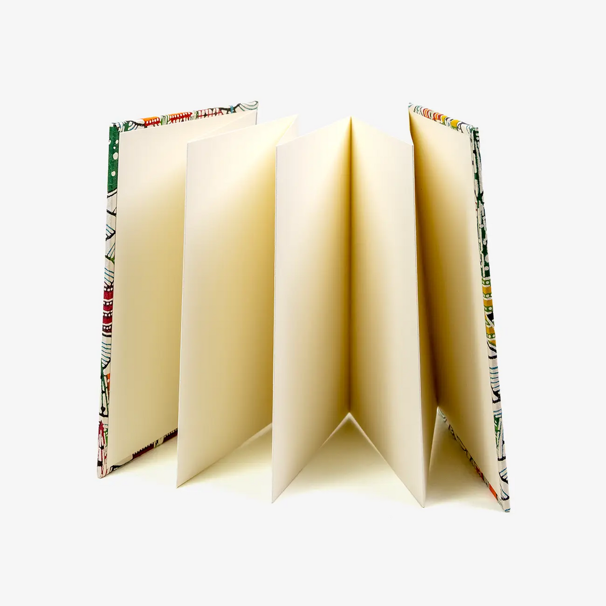 Blaupause-Leporello-17x12_3cm-mit-Katazome-Shi-bezogen-Motiv-Stadt-bunt-Innen-Fotokarton-creme-300grm-cover-aufgefaechert-seitlich-von-vorn2