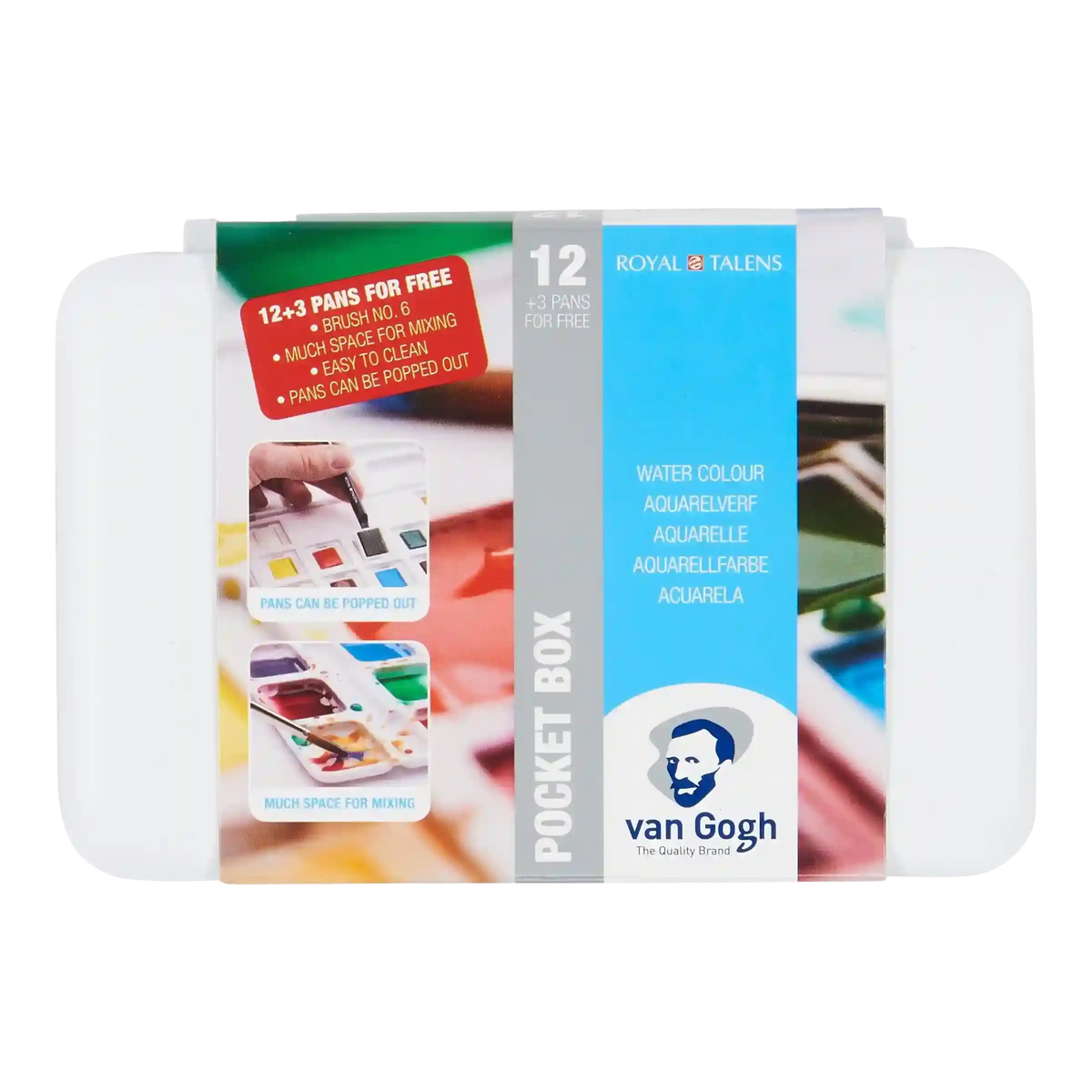 van Gogh / Pocket Box / Aquarellfarben / mit 12 + 3 Farben gratis in Halbschalen